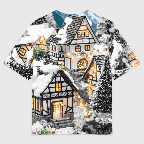 Мужская футболка оверсайз Объемные новогодние дома / 3D-принт – фото 2