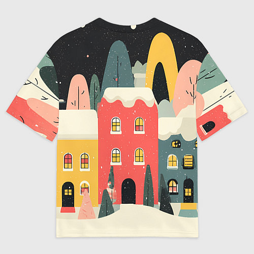 Мужская футболка оверсайз Разноцветные новогодние дома / 3D-принт – фото 2