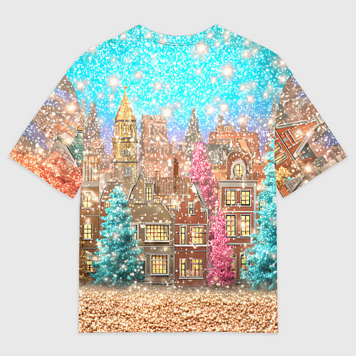 Мужская футболка оверсайз Новогодний город в блестках / 3D-принт – фото 2