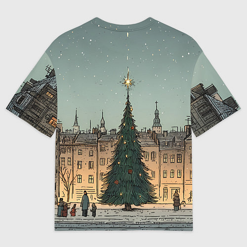 Мужская футболка оверсайз Новогодняя елка во дворе / 3D-принт – фото 2