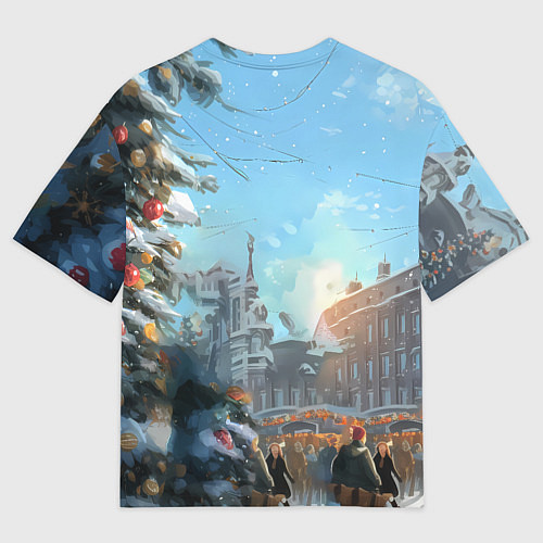 Мужская футболка оверсайз Лошадка на новогодней площади / 3D-принт – фото 2