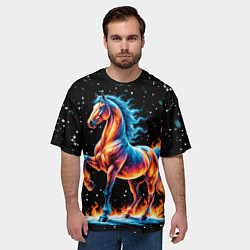 Футболка оверсайз мужская Лошадь на снегу, цвет: 3D-принт — фото 2