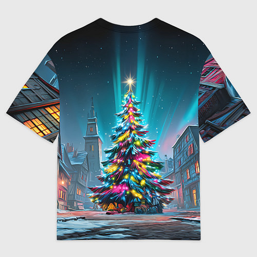 Мужская футболка оверсайз Новогодняя елка в гирляндах / 3D-принт – фото 2