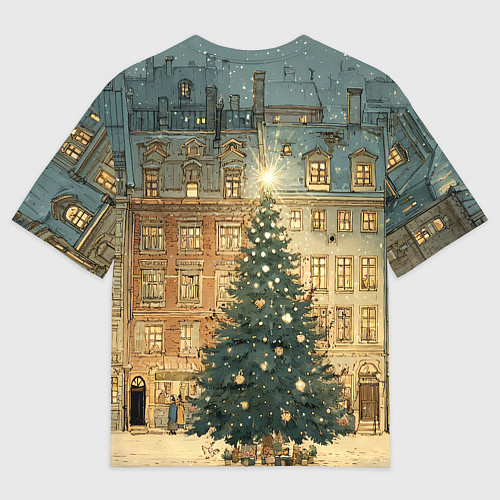 Мужская футболка оверсайз Новогодний старый город / 3D-принт – фото 2