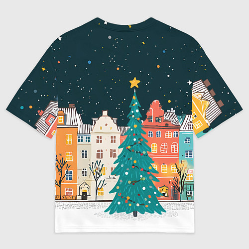 Мужская футболка оверсайз Новогодняя ночь в городе / 3D-принт – фото 2