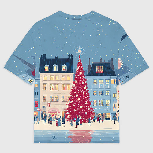 Мужская футболка оверсайз Новогоднее гуляние у красной елки / 3D-принт – фото 2