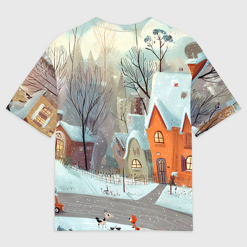 Мужская футболка оверсайз Милый новогодний дворик / 3D-принт – фото 2