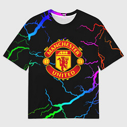 Мужская футболка оверсайз Манчестер Юнайтед неоновые молнии