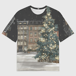 Мужская футболка оверсайз Елка во дворе