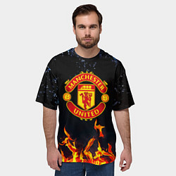 Футболка оверсайз мужская Манчестер Юнайтед лёд и огонь, цвет: 3D-принт — фото 2