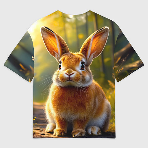 Мужская футболка оверсайз Зайчик в лесу / 3D-принт – фото 2