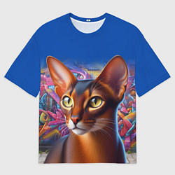 Футболка оверсайз мужская Абиссинка на фоне стены с граффити, цвет: 3D-принт