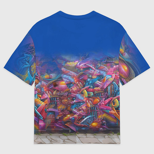 Мужская футболка оверсайз Абиссинка на фоне стены с граффити / 3D-принт – фото 2