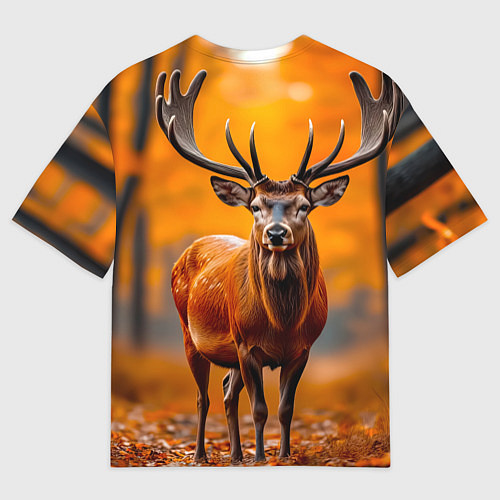 Мужская футболка оверсайз Осенний лес с оленем / 3D-принт – фото 2
