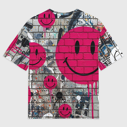 Мужская футболка оверсайз Розовые смайлы граффити / 3D-принт – фото 2