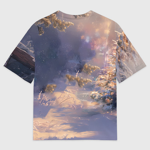 Мужская футболка оверсайз Лошадка в новогоднем лесу / 3D-принт – фото 2