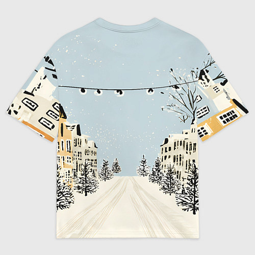 Мужская футболка оверсайз Милая новогодняя лошадка с шарфом / 3D-принт – фото 2