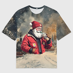 Футболка оверсайз мужская Санта с капучино, цвет: 3D-принт