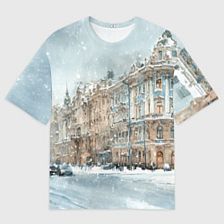 Мужская футболка оверсайз Снежный день в Санкт-Петербурге