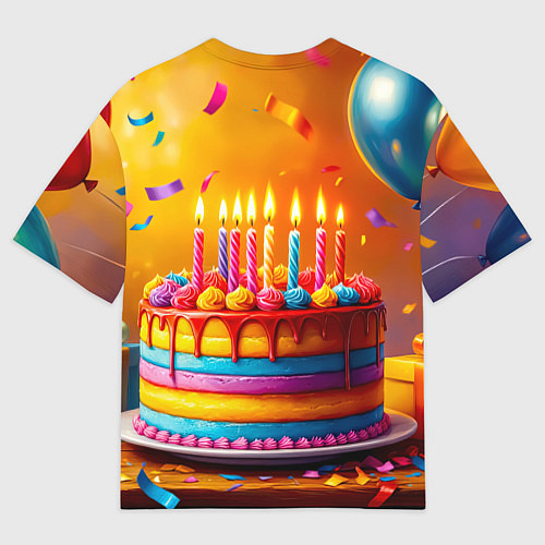 Мужская футболка оверсайз Радуга праздничного торта / 3D-принт – фото 2