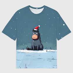 Футболка оверсайз мужская Забавная новогодняя лошадка, цвет: 3D-принт