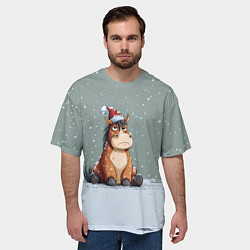 Футболка оверсайз мужская Лошадка на фоне снегопада, цвет: 3D-принт — фото 2