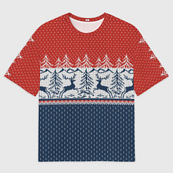 Футболка оверсайз мужская Вязаный узор с оленями, цвет: 3D-принт