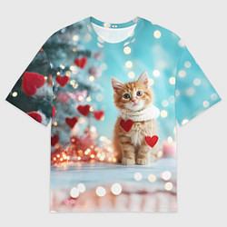 Футболка оверсайз мужская Милый рыжий котенок - Новый год, цвет: 3D-принт