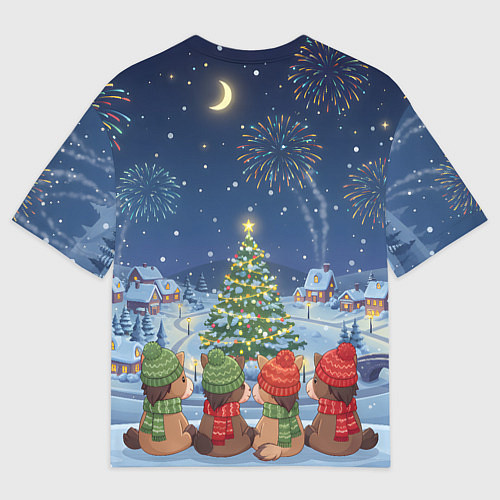 Мужская футболка оверсайз Лошадки в новогоднюю ночь / 3D-принт – фото 2