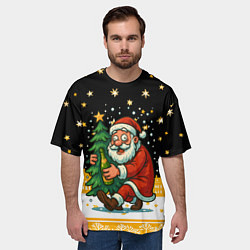 Футболка оверсайз мужская Пьяный Санта с елкой и шампанским, цвет: 3D-принт — фото 2