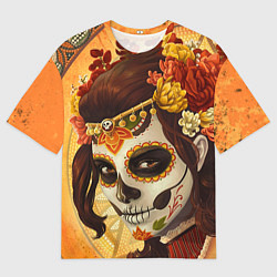 Футболка оверсайз мужская Девушка. Сахарный череп, цвет: 3D-принт