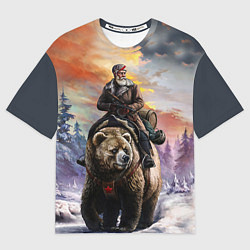 Футболка оверсайз мужская Красноармеец на медведе, цвет: 3D-принт
