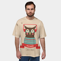 Футболка оверсайз мужская Сова в наушниках, цвет: 3D-принт — фото 2