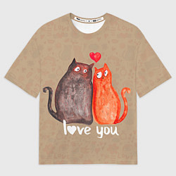 Мужская футболка оверсайз Влюбленные котики