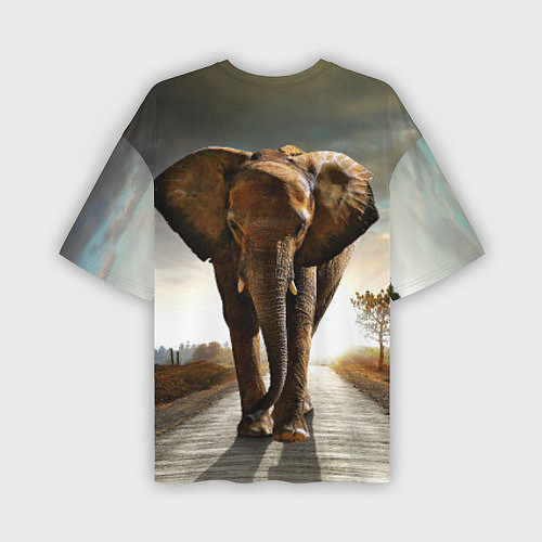 Мужская футболка оверсайз Дикий слон / 3D-принт – фото 2