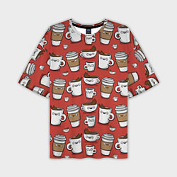 Мужская футболка оверсайз Веселые чашки кофе