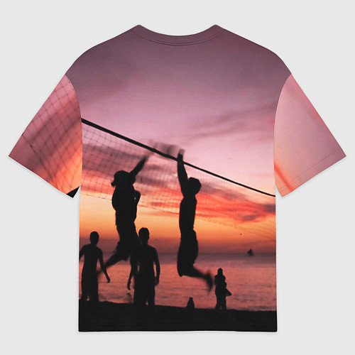 Мужская футболка оверсайз Пляжный волейбол на закате / 3D-принт – фото 2