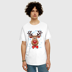 Футболка оверсайз мужская Рождественский олень, цвет: белый — фото 2