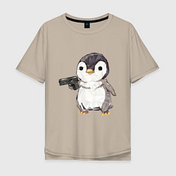 Мужская футболка оверсайз Пингвин с пистолетом