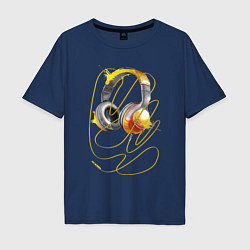 Футболка оверсайз мужская Позитивные наушники, цвет: тёмно-синий