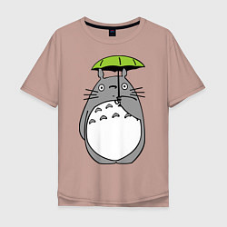 Футболка оверсайз мужская Totoro с зонтом, цвет: пыльно-розовый