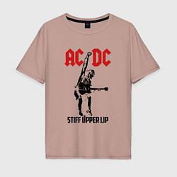 Футболка оверсайз мужская AC/DC: Stiff Upper Lip, цвет: пыльно-розовый