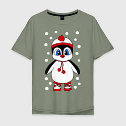 Мужская футболка оверсайз Пингвин в снегу