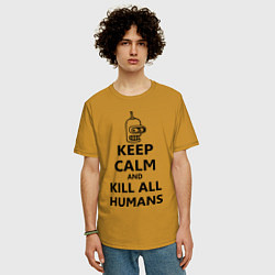 Футболка оверсайз мужская Keep Calm & Kill All Humans, цвет: горчичный — фото 2