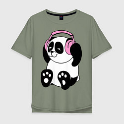 Мужская футболка оверсайз Panda in headphones панда в наушниках