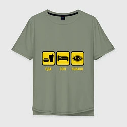 Мужская футболка оверсайз Еда, сон и Subaru