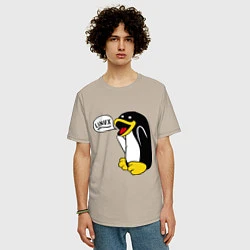 Футболка оверсайз мужская Пингвин: Linux, цвет: миндальный — фото 2