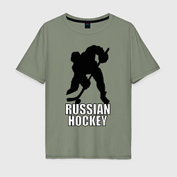 Мужская футболка оверсайз Russian Black Hockey