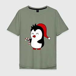 Мужская футболка оверсайз Новогодний пингвин