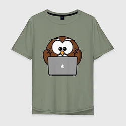 Мужская футболка оверсайз Сова с ноутбуком